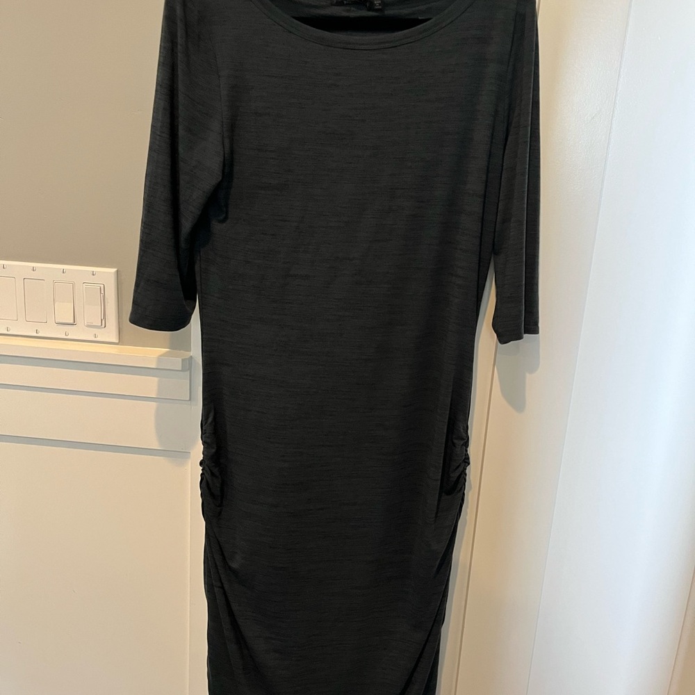 Prana dark gray Sheath Dress with 3/4 Sleeves and Crew Neck